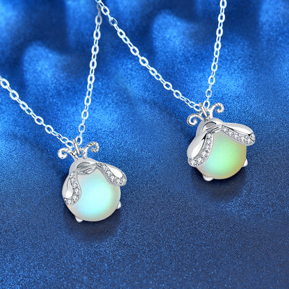 925 Sterling Silver Moonstone Pendant Necklace - Firefly Moonstone in Diamond White/Pink, Cross Chain, 16-20 Inch, Forest Style Jewelry for Women