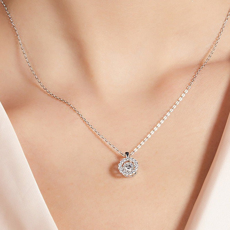 925 Sterling Silver Multi-Layer Circle Pendant Necklace with 1ct Moissanite Cross Chain Women's Rhodium Plated Luxury Jewelry