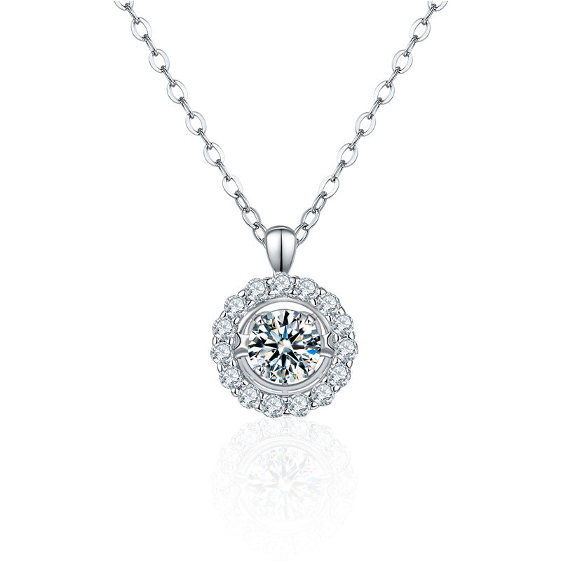 925 Sterling Silver Multi-Layer Circle Pendant Necklace with 1ct Moissanite Cross Chain Women's Rhodium Plated Luxury Jewelry