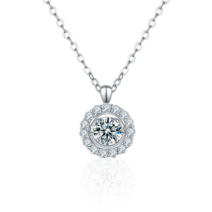 925 Sterling Silver Multi-Layer Circle Pendant Necklace with 1ct Moissanite Cross Chain Women's Rhodium Plated Luxury Jewelry