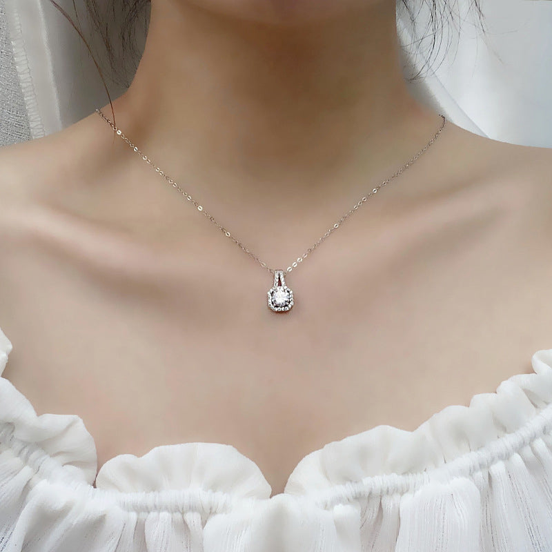 925 Sterling Silver Octagonal Pendant Necklace with 1ct or 2ct Moissanite Cross Chain Women's Versatile Jewelry