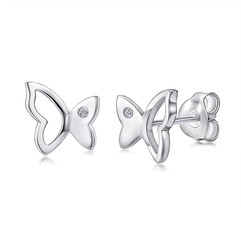 925 Sterling Silver Openwork Butterfly Stud Earrings – Minimalist Geometric Jewelry