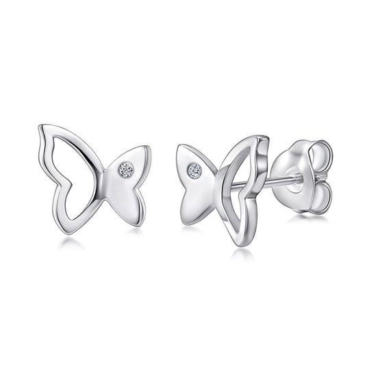 925 Sterling Silver Openwork Butterfly Stud Earrings – Minimalist Geometric Jewelry