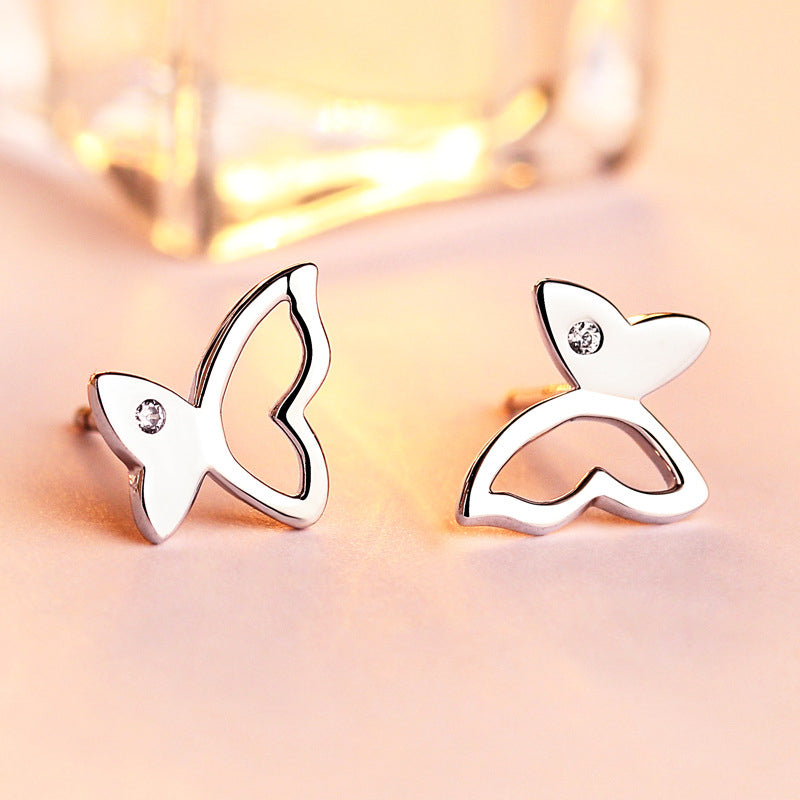925 Sterling Silver Openwork Butterfly Stud Earrings – Minimalist Geometric Jewelry