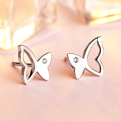 925 Sterling Silver Openwork Butterfly Stud Earrings – Minimalist Geometric Jewelry