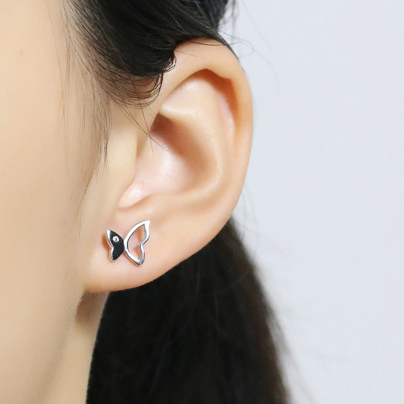 925 Sterling Silver Openwork Butterfly Stud Earrings – Minimalist Geometric Jewelry
