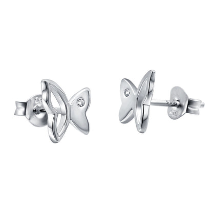 925 Sterling Silver Openwork Butterfly Stud Earrings – Minimalist Geometric Jewelry