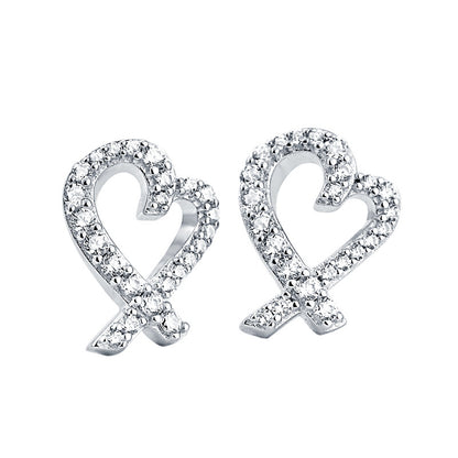 925 Sterling Silver Openwork Heart & Bow Stud Earrings – Korean-Style Zircon Jewelry