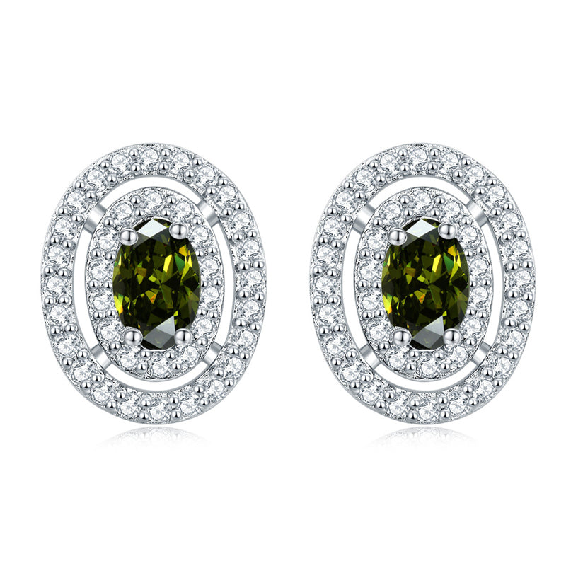 925 Sterling Silver Oval Full-Pavé Zircon Stud Earrings – Elegant Birthstone Jewelry Collection