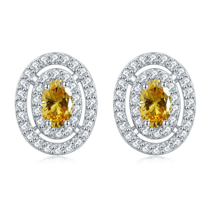 925 Sterling Silver Oval Full-Pavé Zircon Stud Earrings – Elegant Birthstone Jewelry Collection