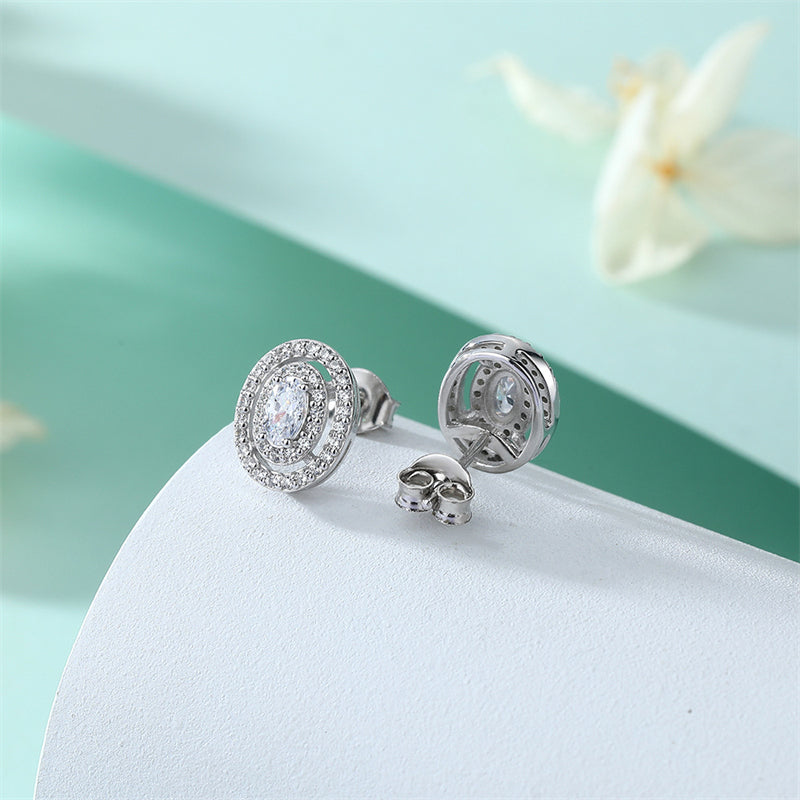 925 Sterling Silver Oval Full-Pavé Zircon Stud Earrings – Elegant Birthstone Jewelry Collection