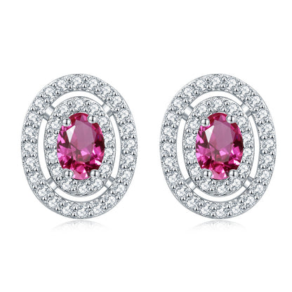 925 Sterling Silver Oval Full-Pavé Zircon Stud Earrings – Elegant Birthstone Jewelry Collection