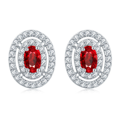 925 Sterling Silver Oval Full-Pavé Zircon Stud Earrings – Elegant Birthstone Jewelry Collection