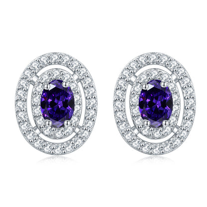925 Sterling Silver Oval Full-Pavé Zircon Stud Earrings – Elegant Birthstone Jewelry Collection