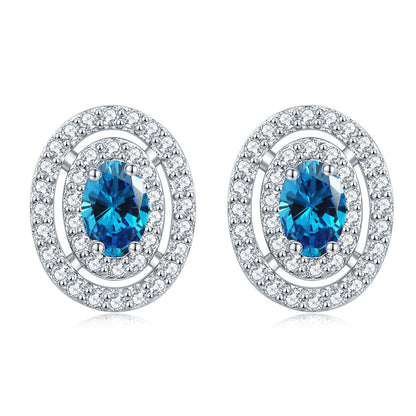 925 Sterling Silver Oval Full-Pavé Zircon Stud Earrings – Elegant Birthstone Jewelry Collection
