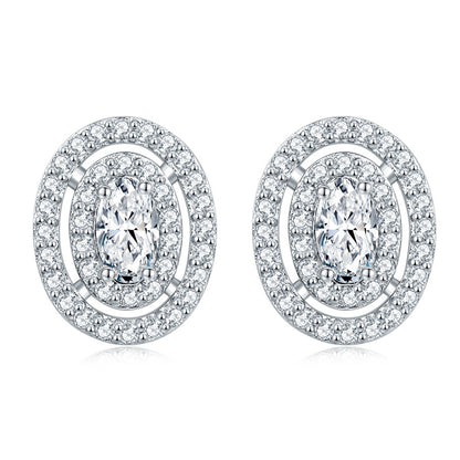 925 Sterling Silver Oval Full-Pavé Zircon Stud Earrings – Elegant Birthstone Jewelry Collection
