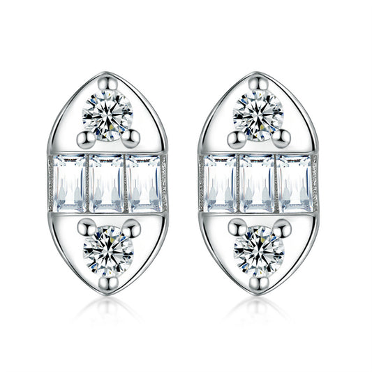 925 Sterling Silver Oval Geometric Stud Earrings – Minimalist Zircon Design for Women