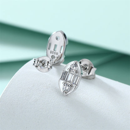 925 Sterling Silver Oval Geometric Stud Earrings – Minimalist Zircon Design for Women