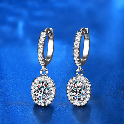 925 Sterling Silver Oval Geometric Stud Earrings with 5x7mm Moissanite - White Gold Plated Chic Jewelry for Women