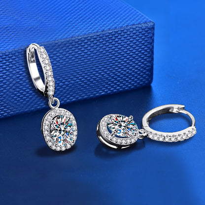 925 Sterling Silver Oval Geometric Stud Earrings with 5x7mm Moissanite - White Gold Plated Chic Jewelry for Women
