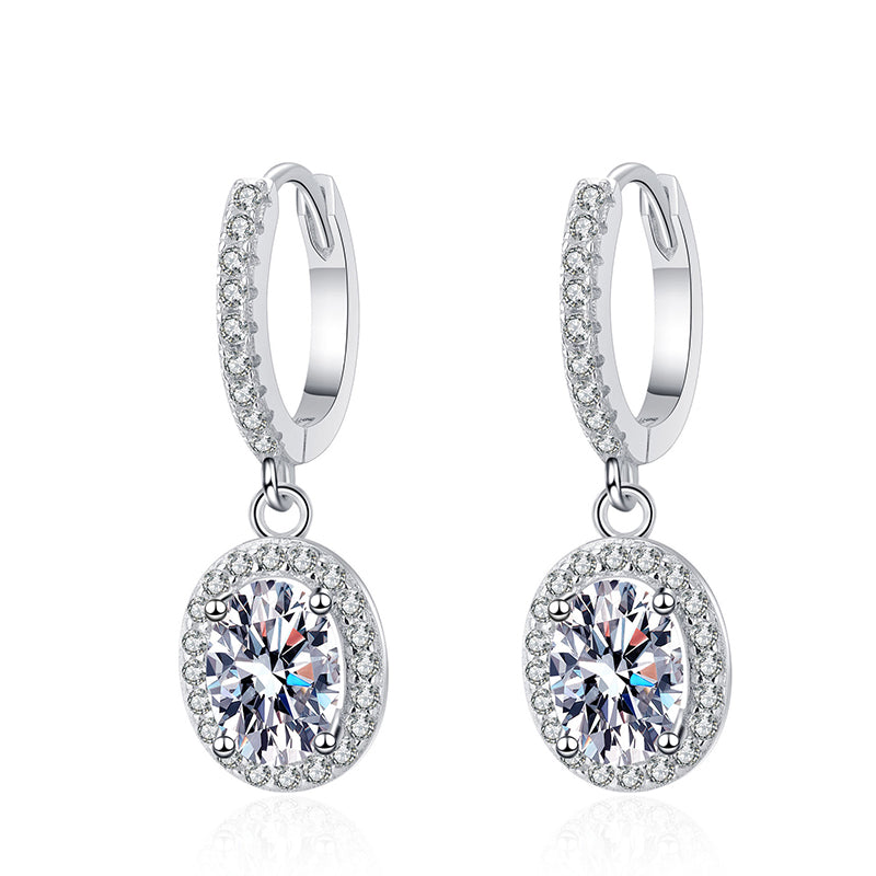 925 Sterling Silver Oval Geometric Stud Earrings with 5x7mm Moissanite - White Gold Plated Chic Jewelry for Women