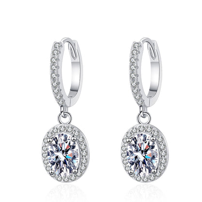 925 Sterling Silver Oval Geometric Stud Earrings with 5x7mm Moissanite - White Gold Plated Chic Jewelry for Women