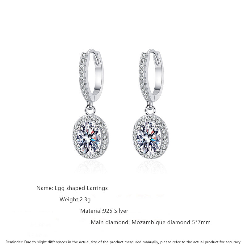 925 Sterling Silver Oval Geometric Stud Earrings with 5x7mm Moissanite - White Gold Plated Chic Jewelry for Women