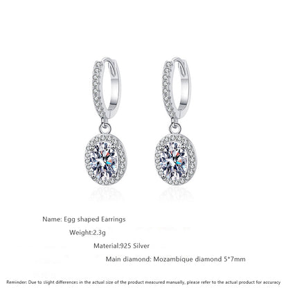 925 Sterling Silver Oval Geometric Stud Earrings with 5x7mm Moissanite - White Gold Plated Chic Jewelry for Women