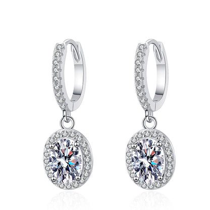 925 Sterling Silver Oval Moissanite Huggie Hoops - PT950 Gold Plated (2CT Total)