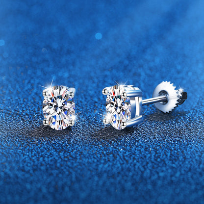 925 Sterling Silver Oval Tapered Stud Earrings with 5x7mm Moissanite White Gold Plated Luxury Jewelry for Women
