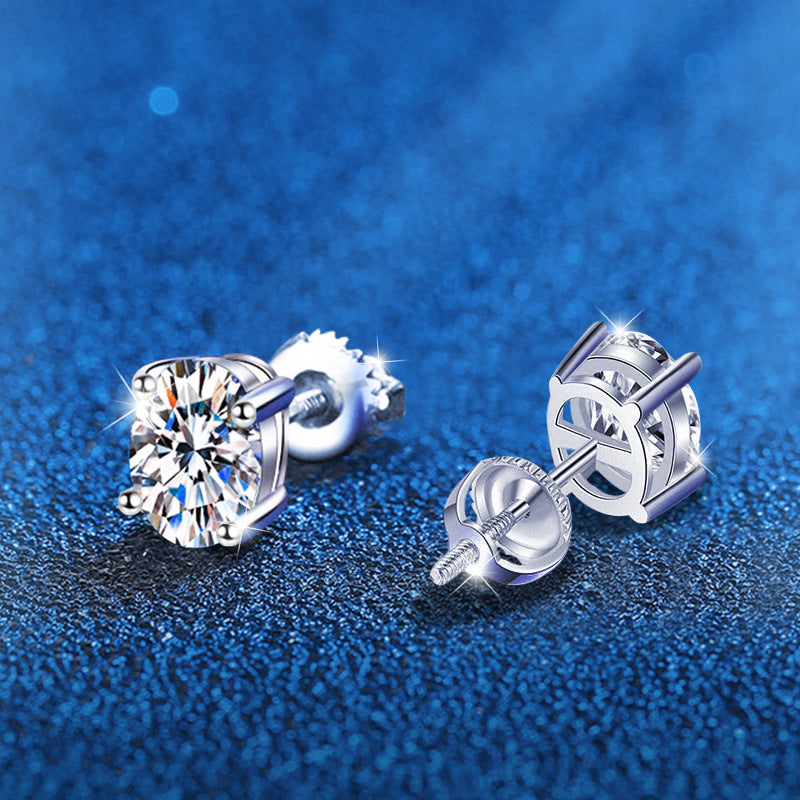 925 Sterling Silver Oval Tapered Stud Earrings with 5x7mm Moissanite White Gold Plated Luxury Jewelry for Women