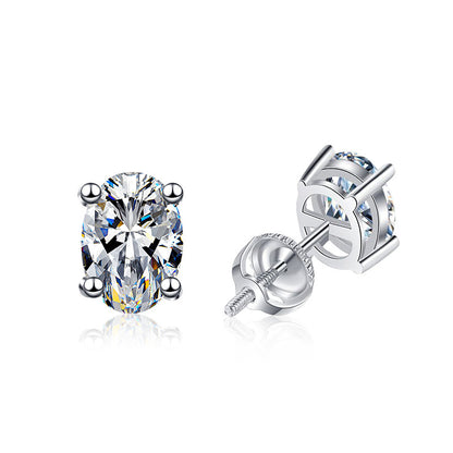 925 Sterling Silver Oval Tapered Stud Earrings with 5x7mm Moissanite White Gold Plated Luxury Jewelry for Women