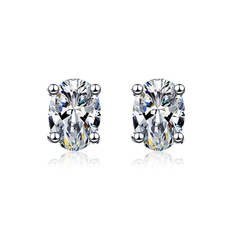 925 Sterling Silver Oval Tapered Stud Earrings with 5x7mm Moissanite White Gold Plated Luxury Jewelry for Women