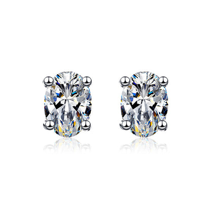 925 Sterling Silver Oval Tapered Stud Earrings with 5x7mm Moissanite White Gold Plated Luxury Jewelry for Women