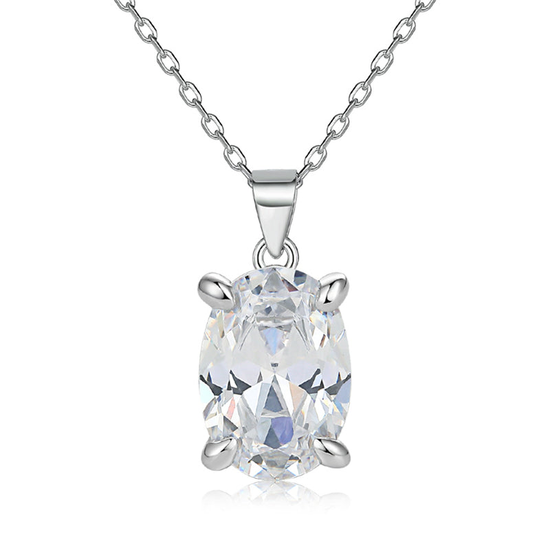 925 Sterling Silver Oval Zirconia Pendant Necklace – Elegant Egg-Shaped Collarbone Chain for Women