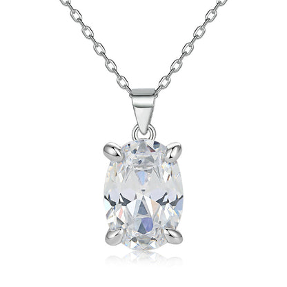 925 Sterling Silver Oval Zirconia Pendant Necklace – Elegant Egg-Shaped Collarbone Chain for Women