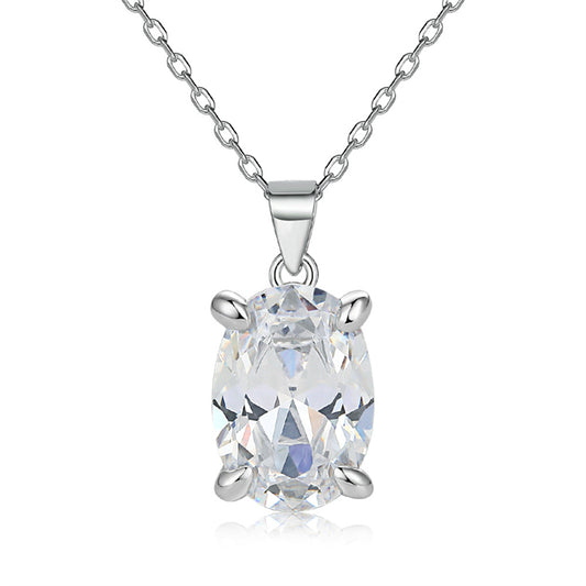 925 Sterling Silver Oval Zirconia Pendant Necklace – Elegant Egg-Shaped Collarbone Chain for Women
