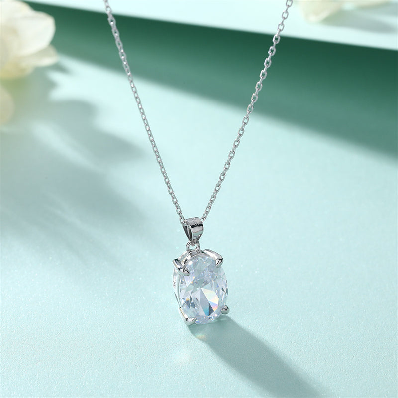 925 Sterling Silver Oval Zirconia Pendant Necklace – Elegant Egg-Shaped Collarbone Chain for Women