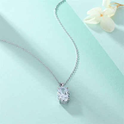 925 Sterling Silver Oval Zirconia Pendant Necklace – Elegant Egg-Shaped Collarbone Chain for Women
