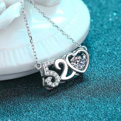 925 Sterling Silver PT950-Plated "520" Heart Pendant Necklace - 0.5CT Moissanite Valentine's Gift