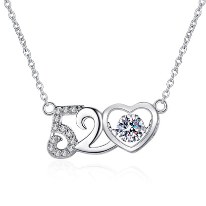 925 Sterling Silver PT950-Plated "520" Heart Pendant Necklace - 0.5CT Moissanite Valentine's Gift