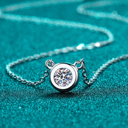 925 Sterling Silver PT950-Plated Bubble Pendant Necklace - 1CT Moissanite Valentine's Gift Collarbone Chain
