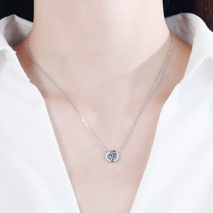 925 Sterling Silver PT950-Plated Bubble Pendant Necklace - 1CT Moissanite Valentine's Gift Collarbone Chain