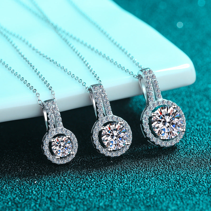 925 Sterling Silver PT950-Plated Crown Pendant Necklace - 0.5CT to 5CT Moissanite Round Cut Collarbone Chain