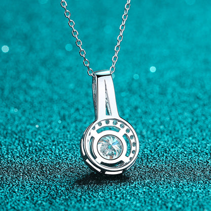 925 Sterling Silver PT950-Plated Crown Pendant Necklace - 0.5CT to 5CT Moissanite Round Cut Collarbone Chain