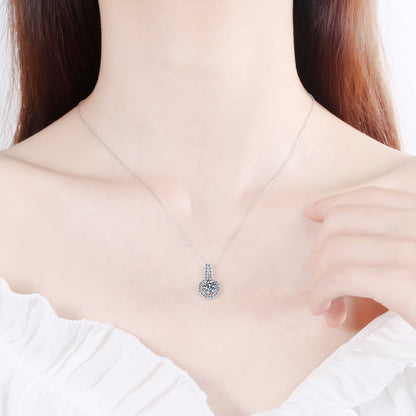925 Sterling Silver PT950-Plated Crown Pendant Necklace - 0.5CT to 5CT Moissanite Round Cut Collarbone Chain