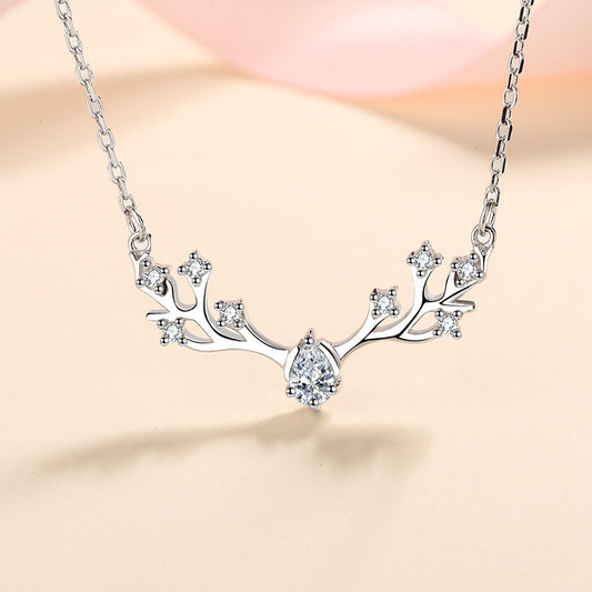 925 Sterling Silver PT950-Plated Deer Pendant Necklace - 0.35CT Moissanite Romantic Valentine's Gift