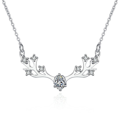 925 Sterling Silver PT950-Plated Deer Pendant Necklace - 0.35CT Moissanite Romantic Valentine's Gift