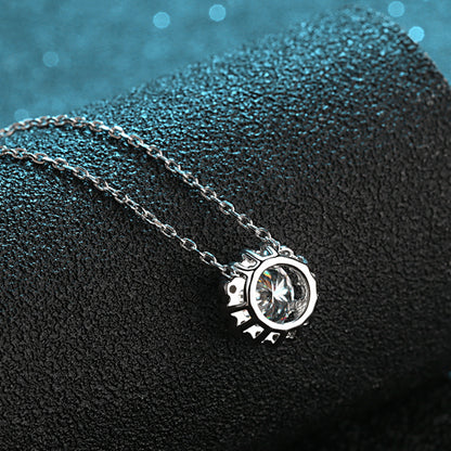 925 Sterling Silver PT950-Plated Floral Pendant Necklace - 1CT Moissanite Cluster Collarbone Chain