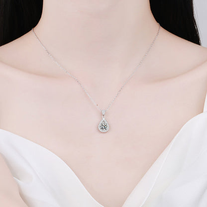 925 Sterling Silver PT950-Plated Geometric Pendant Necklace - 1CT Moissanite Statement Collarbone Chain
